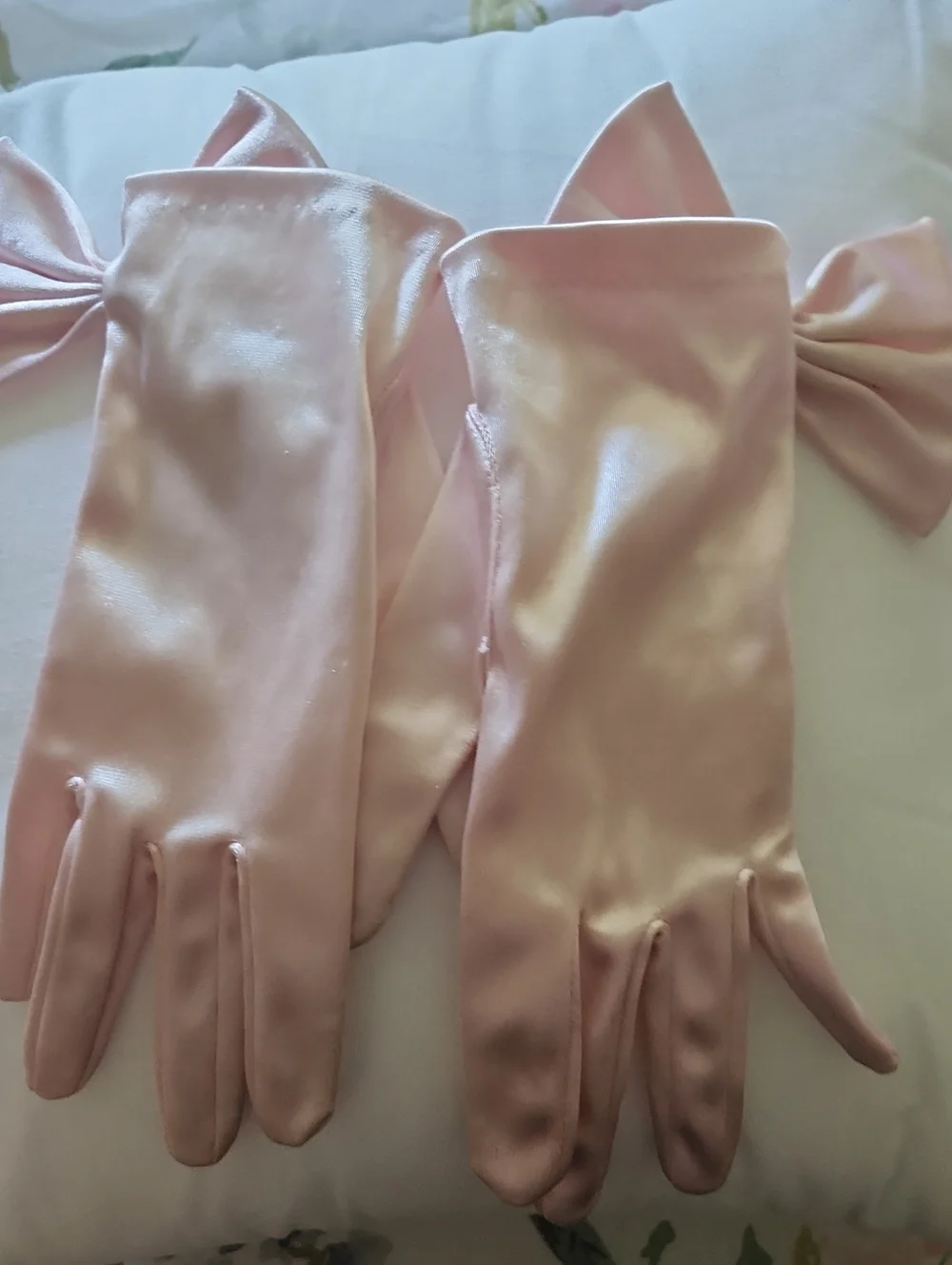 Elegant Pink Satin Evening Gloves